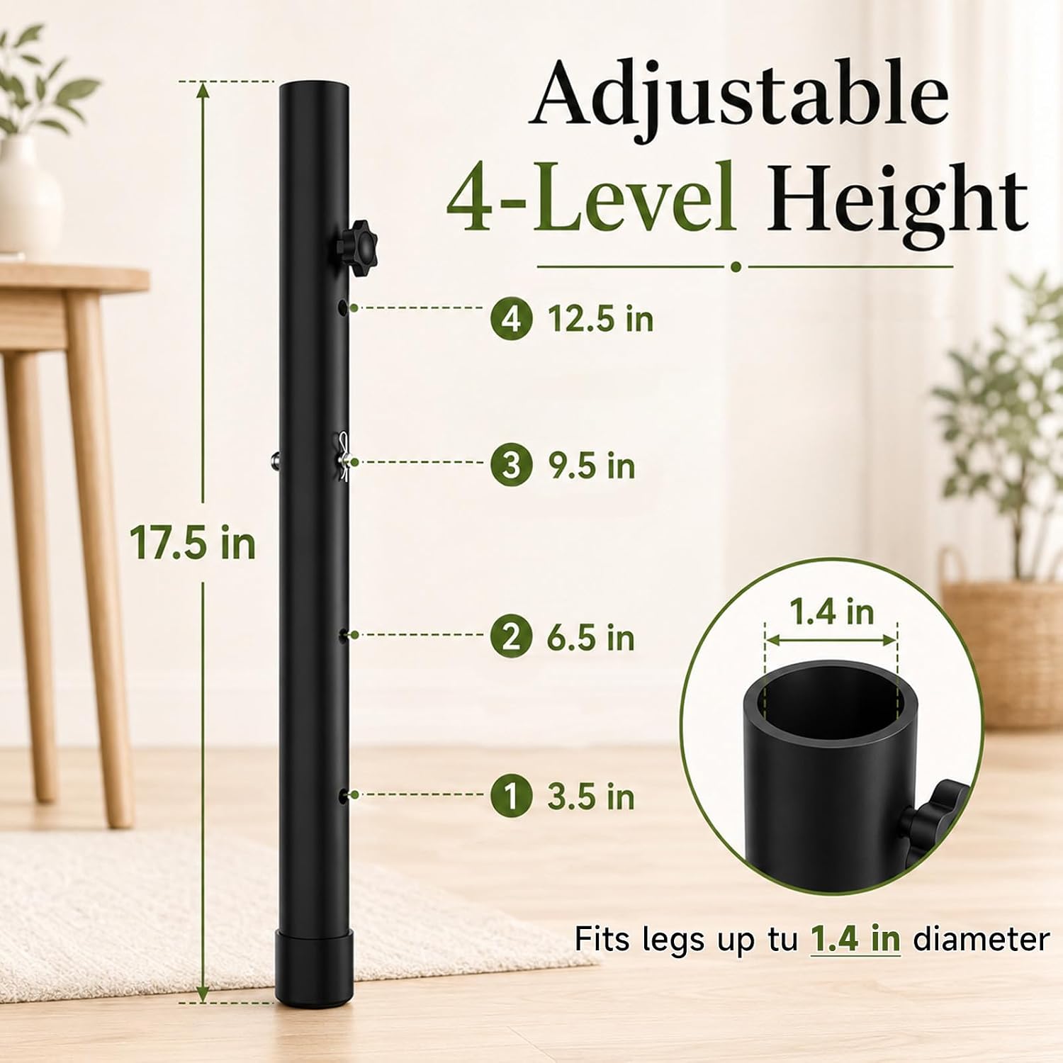 Table Leg Extensions for Straight/Bent Folding Tables, Metal Extenders, Reduces Stooped Work, Improves Back Pain, 4 Level Height Adjustable Risers (4 Pack)