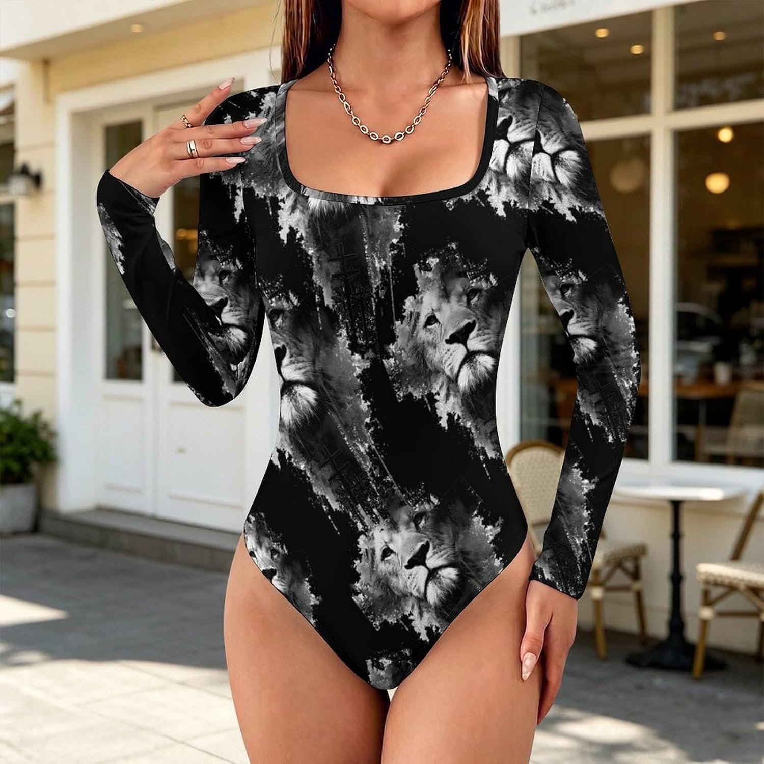 God Crosses Tattoos Women's Bodysuits Long Sleeve Top 5XL