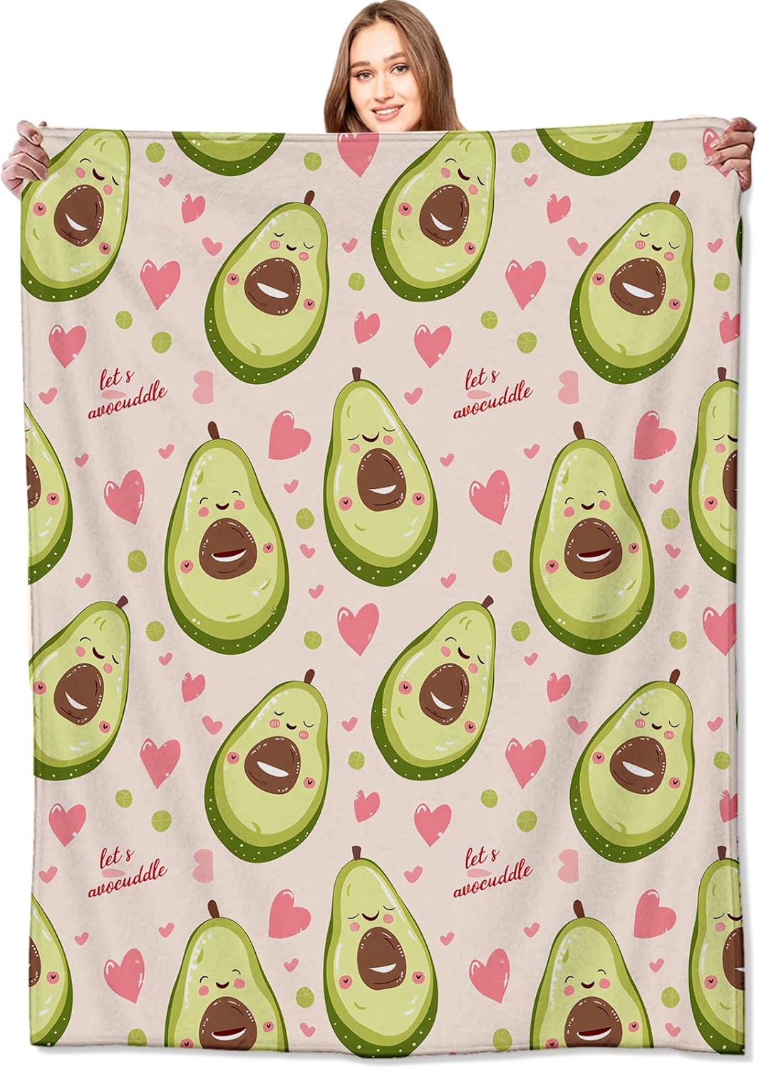 Cute Avocado Blanket Adorable Fruit with Heart Fun Pink Throw Blankets,Birthday Gifts for Kids,Lightweight Soft Fleece for Sofa Couch Bed Room Travel Modern Decor 50x60in