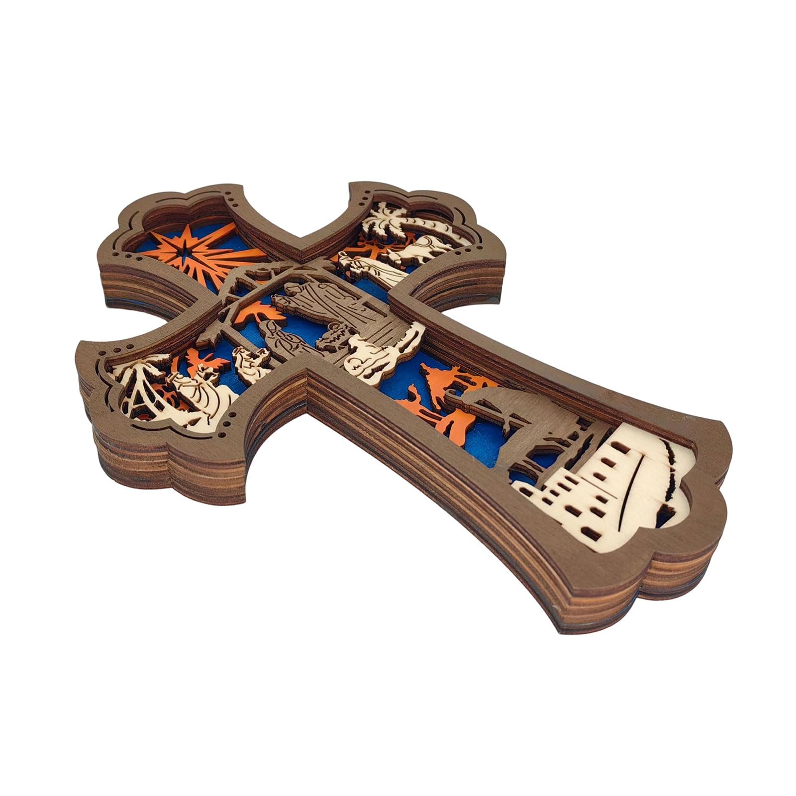 Wood Nativity Crosses Wall Decors Carved Manger Scene Wall Crosses Hanging Decors Religious Gift Home Decorations Nativity Scene Decoration