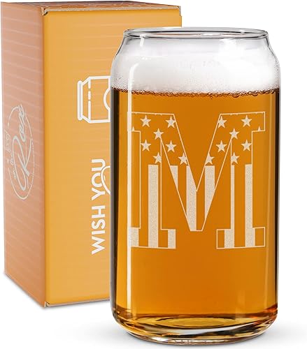 Vasos de cerveza con monograma para hombres (A-Z) 16 oz - Regalos de cerveza para hombres hermano hijo papá vecino - Regalos únicos para él - Regalo