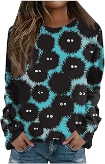 WANZZXCSL Halloween Long Sleeve Pullover Cozy Swing Ski Casual Ruched Bagg Crewneck Polyester Pumpkin Top