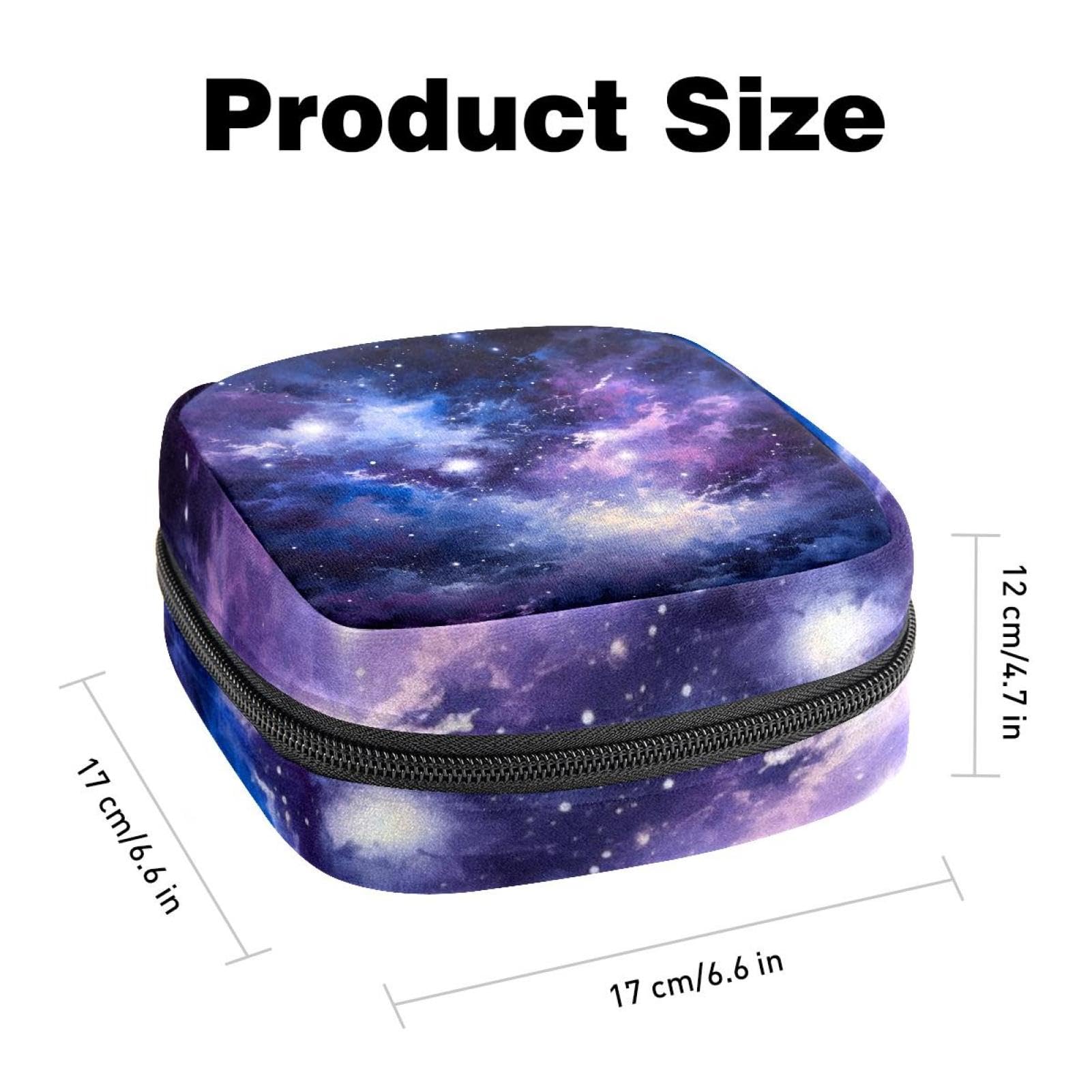Sanitary Pads Bags, Mystery Universe Starry Night Sky Purple Menstrual Cup Pouch Nursing Pad Holder, First Period Kit Bags for Teen Girls Women Ladies