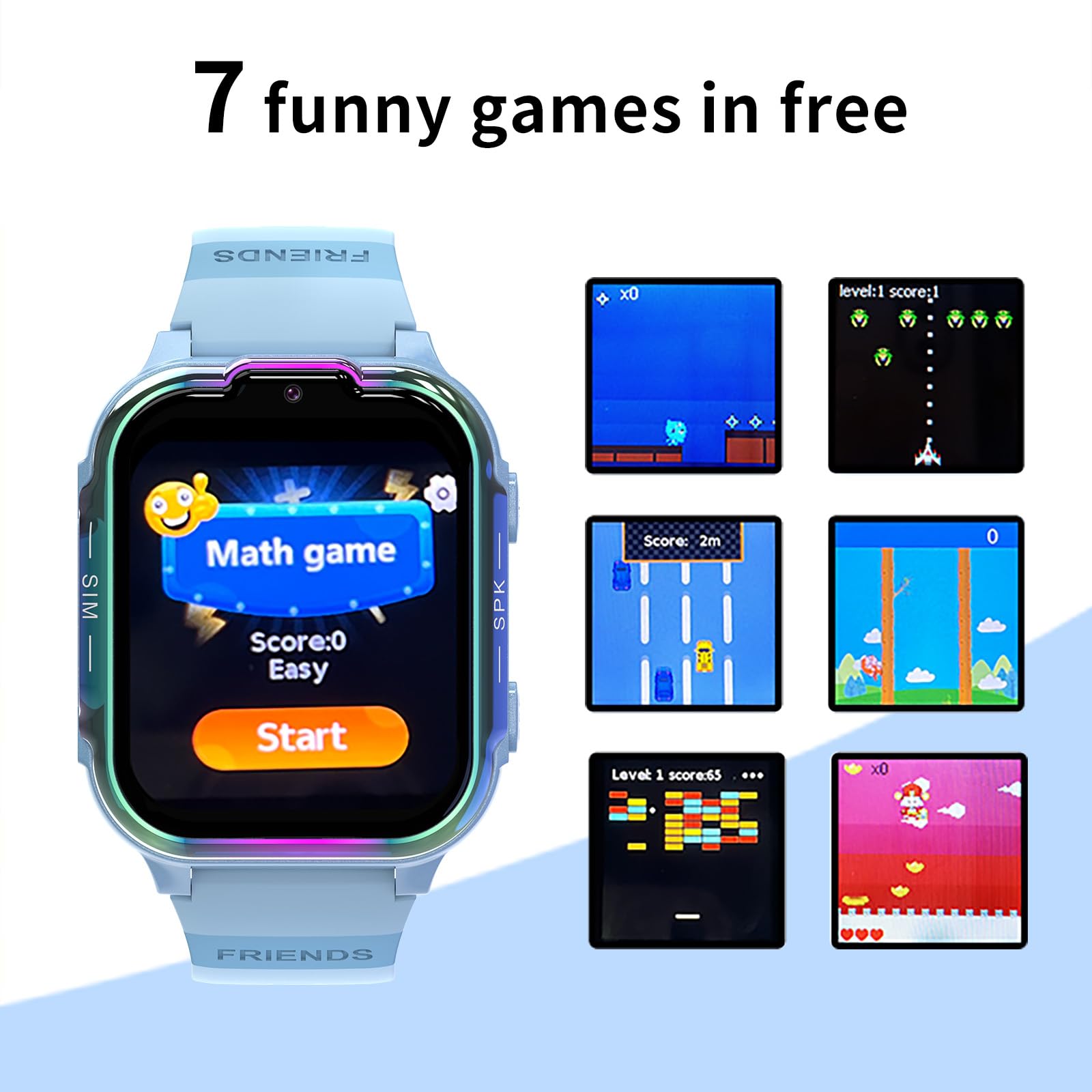 Montre Connectée Enfants 4G, Vidéo HD Appel avec Fonction Chat Familial, Écran Tactile 1,83 Pouces, SOS, GPS, Jeux, Mode Classe, Cadeau pour Filles et Garçons 4-14 Ans (Bleu)