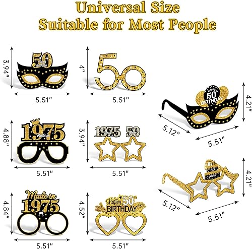 Miniatura 3 de Turypaty 24 gafas de papel para decoración de cumpleaños número 50 de 1974 para hombres y mujeres, lentes de papel de feliz cumpleaños de 50 años,