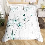 Dandelion Art Bedding Set Queen,Green Butterflies Comforter Cover for Boys Girls,Kids Farmhouse Wood Duvet Cover Set Vintage Flowers Bedspread Cover Teens Bedroom Decor Bed Collection(No Comforter)