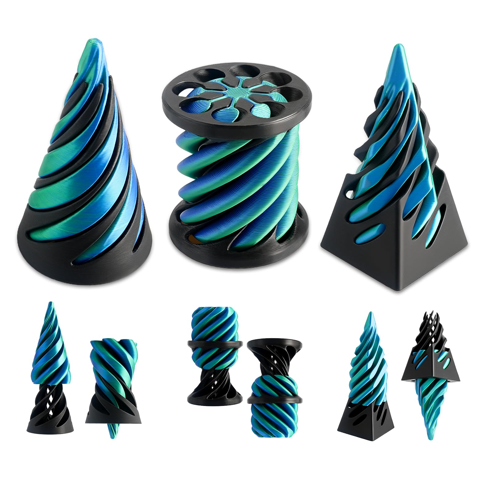 Impossible Cone (3Pcs), MAIGELITE 3D Printed Spiral Cone Fidget Toy, Pyramid Passthrough Sculpture Stress Relief Birthday Gifts Desktop Decorations Toy for Kids Adult (Blue Green)