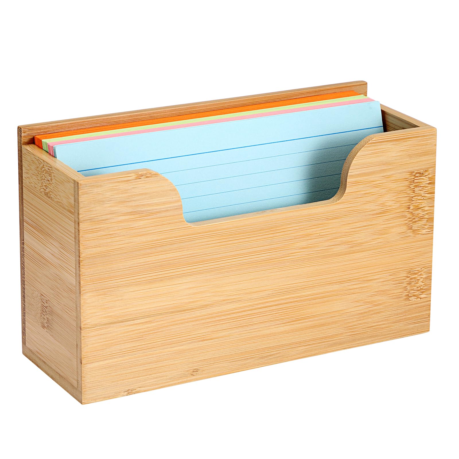 BTSKY Bamboo Index Card Storage Box, Index Card Storage Rack for Home Office Classroom (1 PACK, 5'' x 8'')