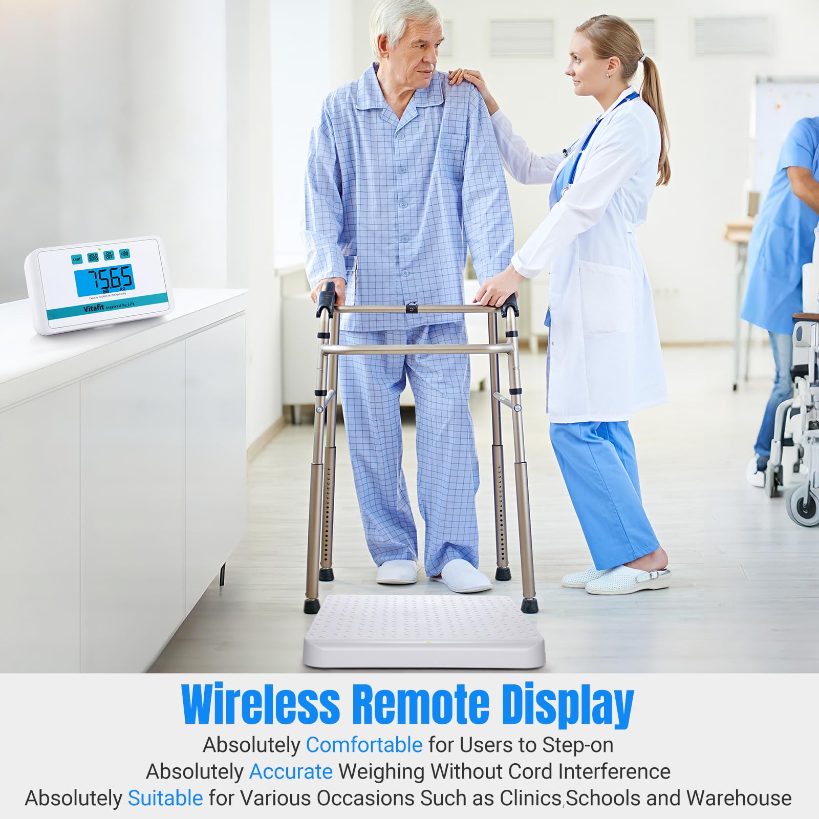 Vitafit Balance Médicale, 300kg Précision de 0,05kg par Notre Usine Professionnelle Depuis 2001, Pèse Personnes avec Plateforme Antidérapante 380x330mm pour Hôpitaux,Médicaux et Ateliers, Blanc