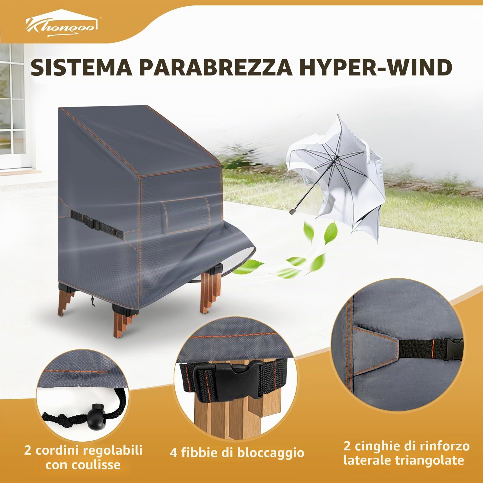 Coprisedie da Giardino Impilabili, Impermeabile, 70x90x80/120cm, Grigio | Copertura sedie esterno, tessuto oxford 420D, resistente all'inverno, antistrappo, anti-uv, antivento e antipolvere
