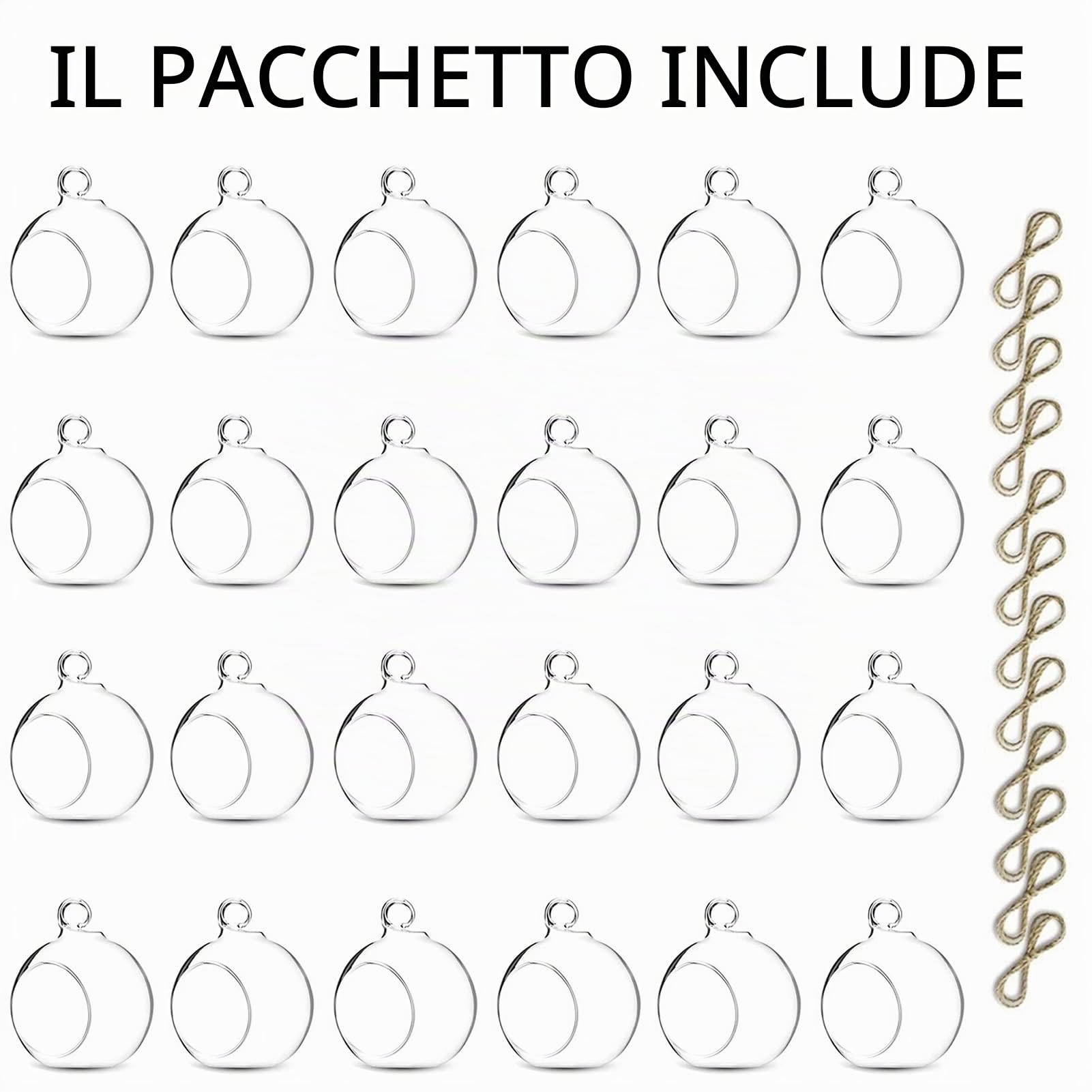 Nuptio 24 Pezzi Portacandele Vetro Appendere Globo 6cm Diametro, Ornamenti Appendere per Lumini Matrimonio Natale Halloween Regali Fai Te per Casa, Giardino Esterno