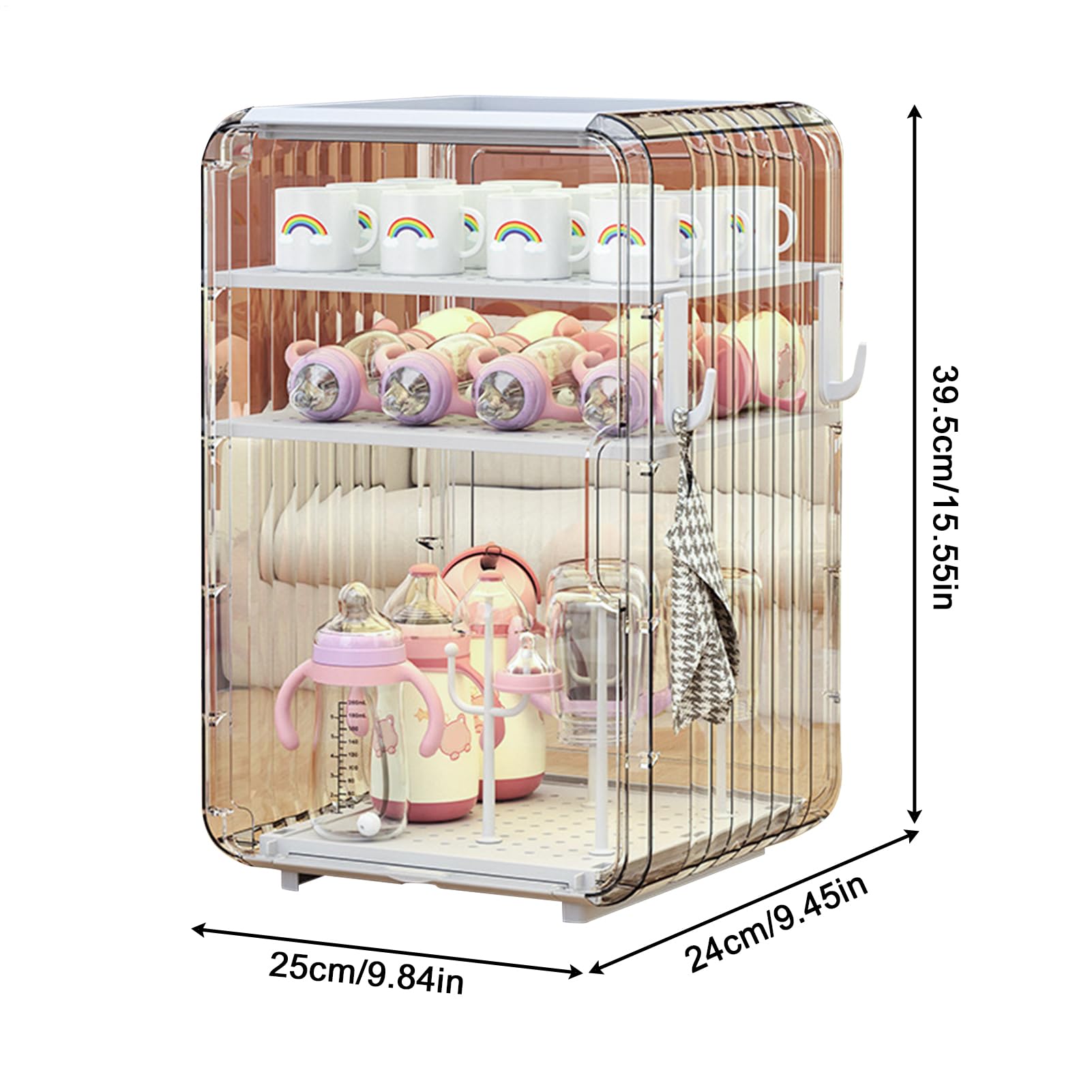 Organizador de almacenamiento para biberones, estante de secado de biberones, caja de almacenamiento multicapa a prueba de polvo para cocina, guardería, refrigerador, dormitorio, dormitorio