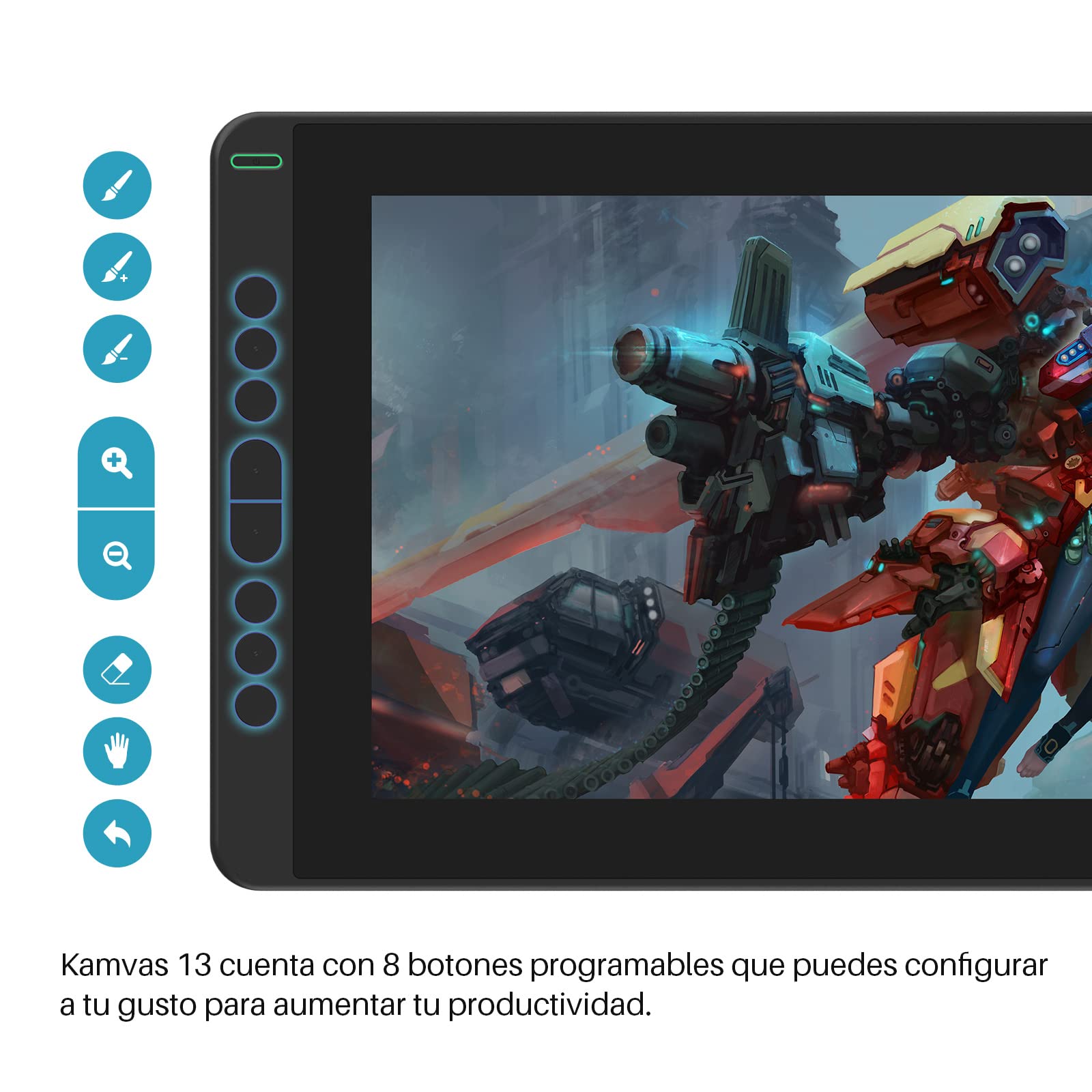 HUION Kamvas 13 Tableta Grafica, Tableta Digital Grafica con Pantalla Laminada Completa de 13,3 Pulgadas, 8 Teclas de Acceso Directo, Compatible con Android,para Educación a Distancia y Trabajo,Negro
