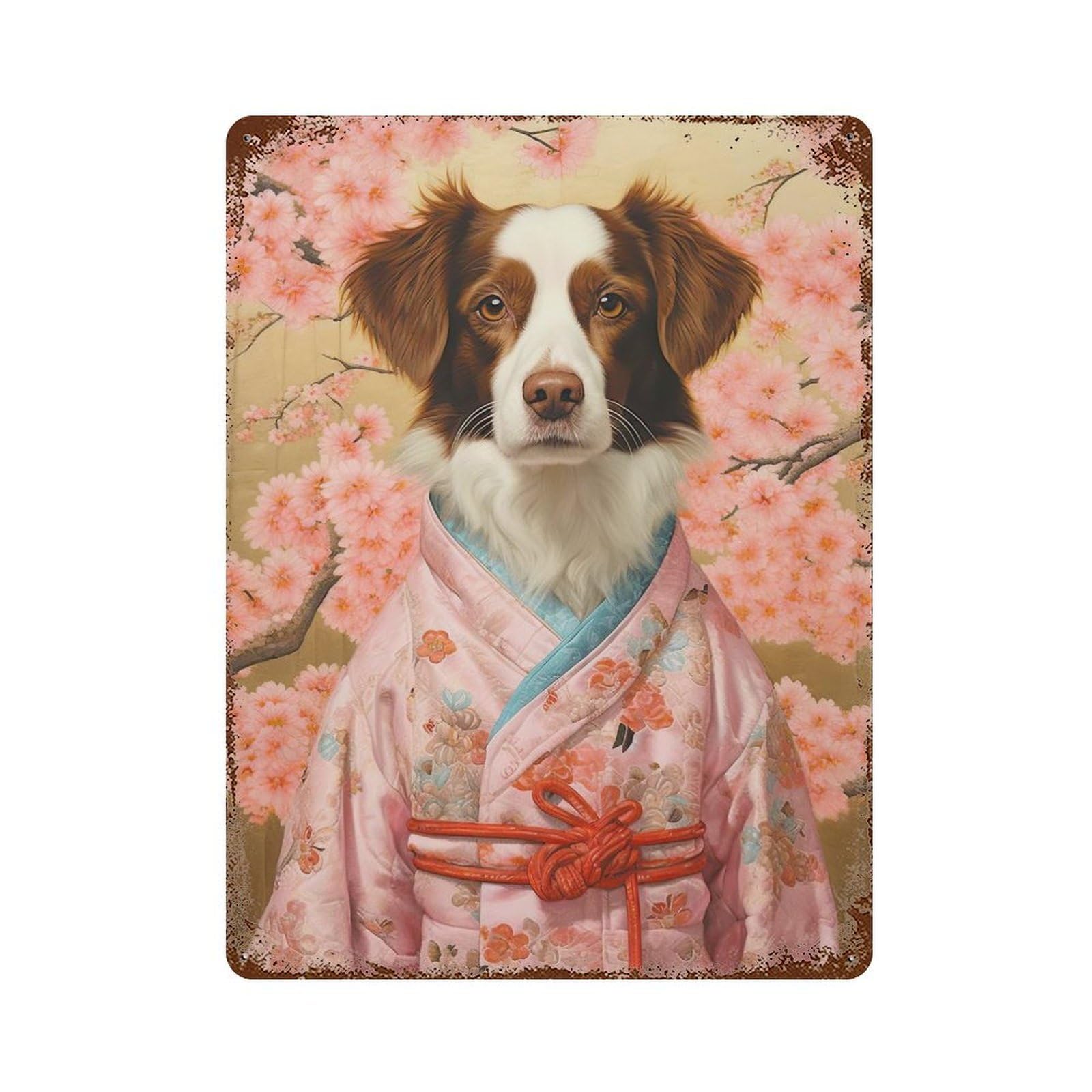Garage Style Brittany Spaniel Geisha Retro Metal Sign 15.7"x11.8", Classic Wall Plaque for Bar And Workshop