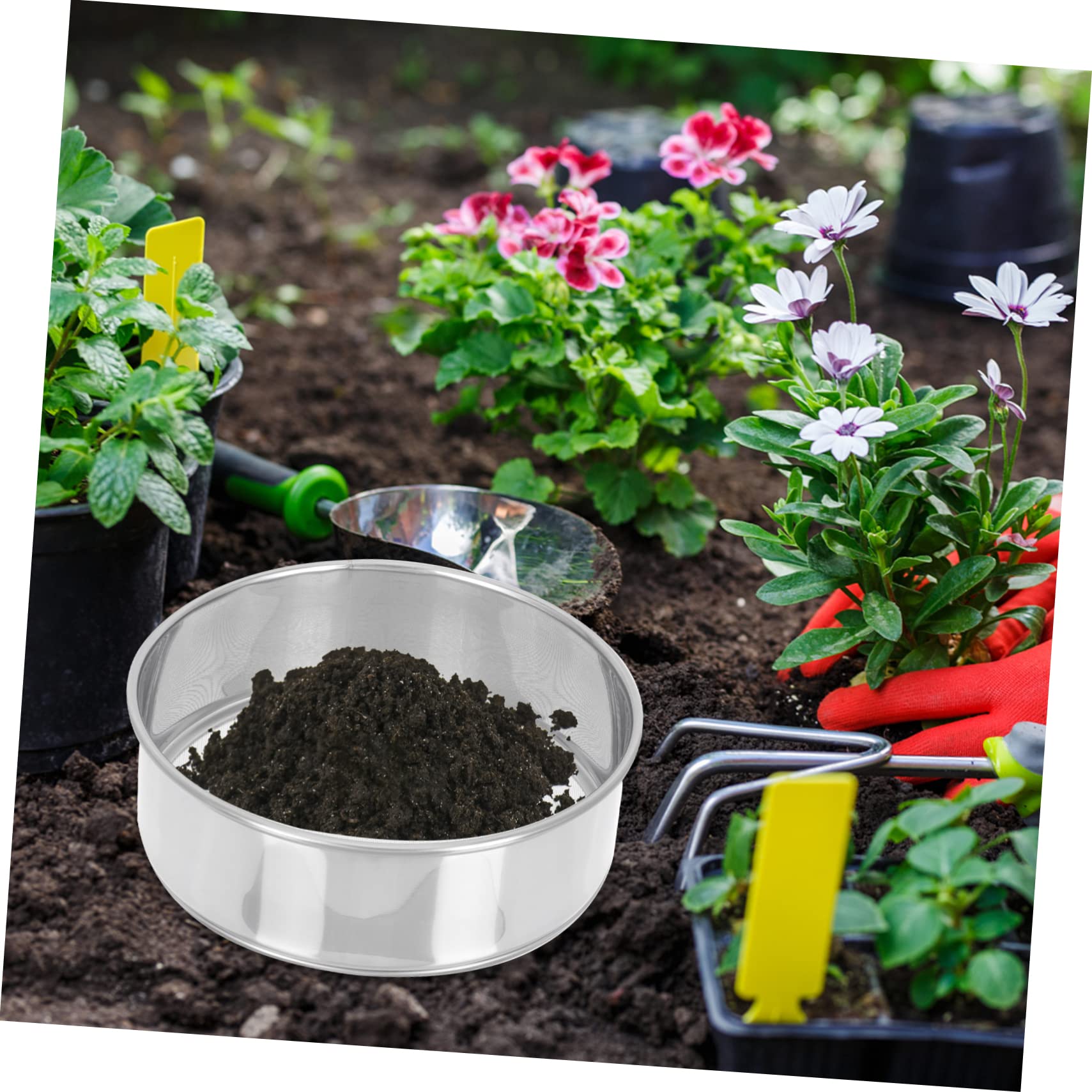 Setaccio Tondo In Acciaio Inox 10 Mm, Per Setacciare Terra, Compost E Rimuovere Pietre, 20x20x5 Cm
