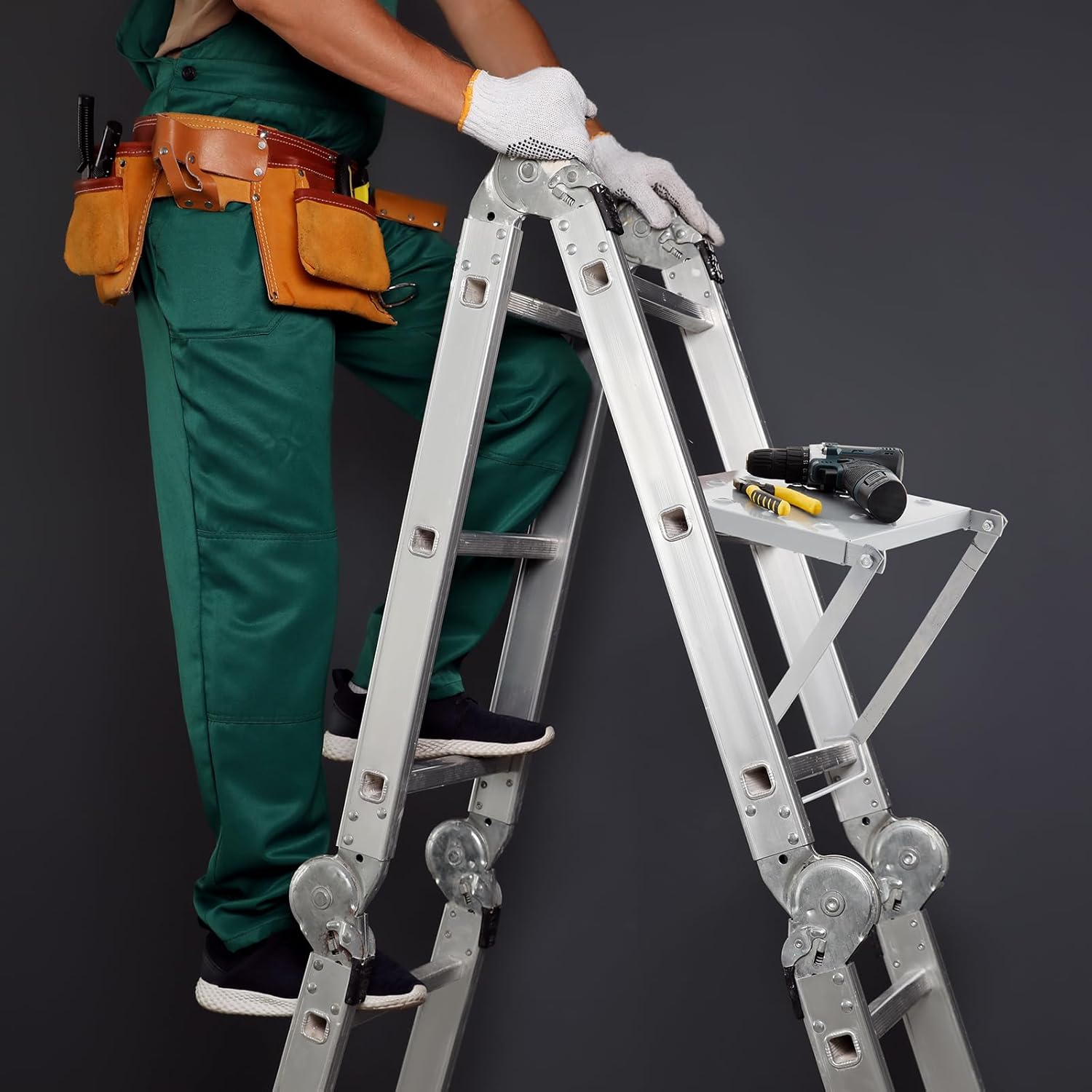 LEIFIDE 2 Pcs Ladder Work Platform – 400 Lbs Heavy Duty Non-Slip Platform Tray, Stable Standing Surface for Painters, DIY & Home Projects – Quick Install, Space Saving, Fit for Most Ladder