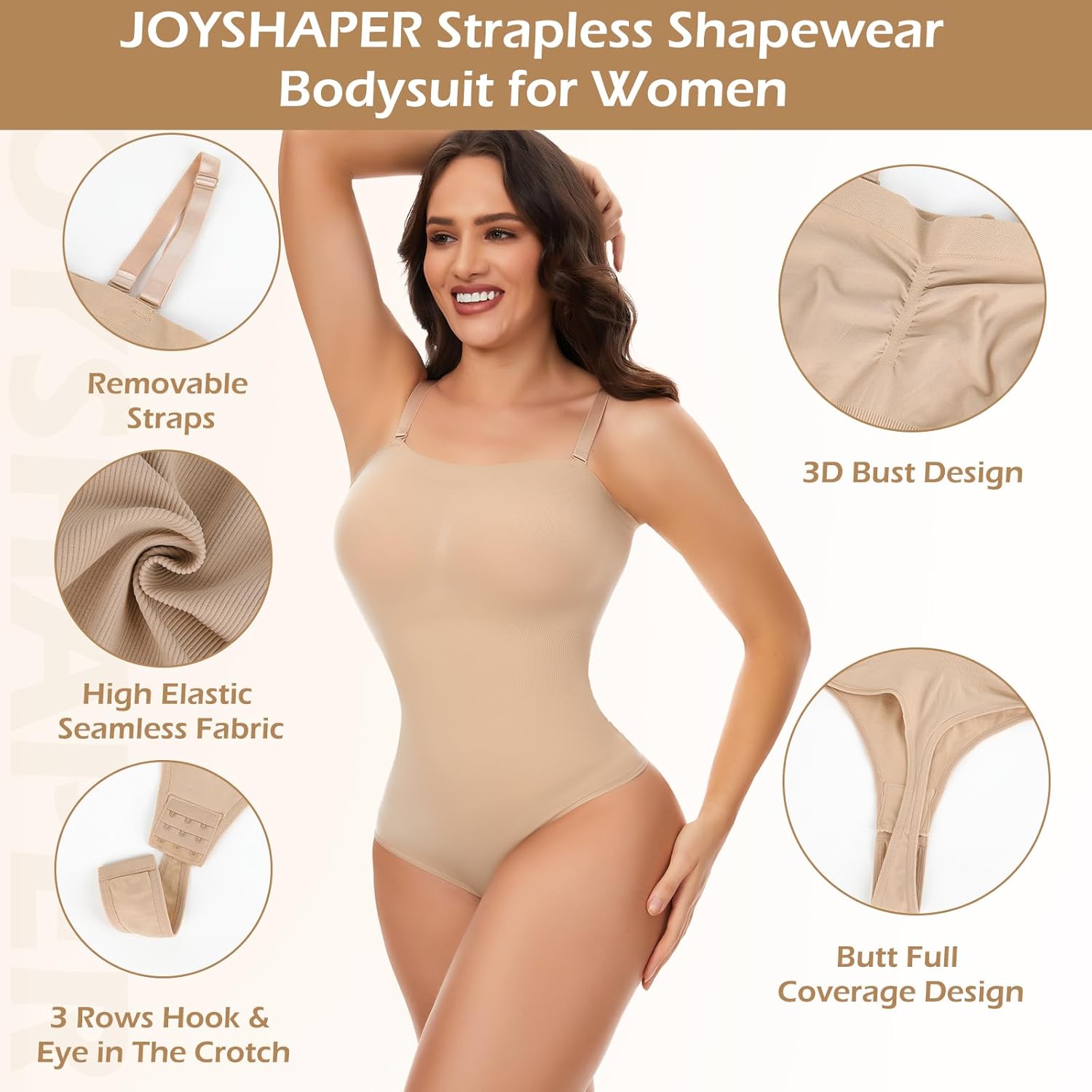 JOYSHAPER Strapless Shapewear Bodysuits for Women Tummy Control Bodysuit Thong Full Body Shaper - Image 3
