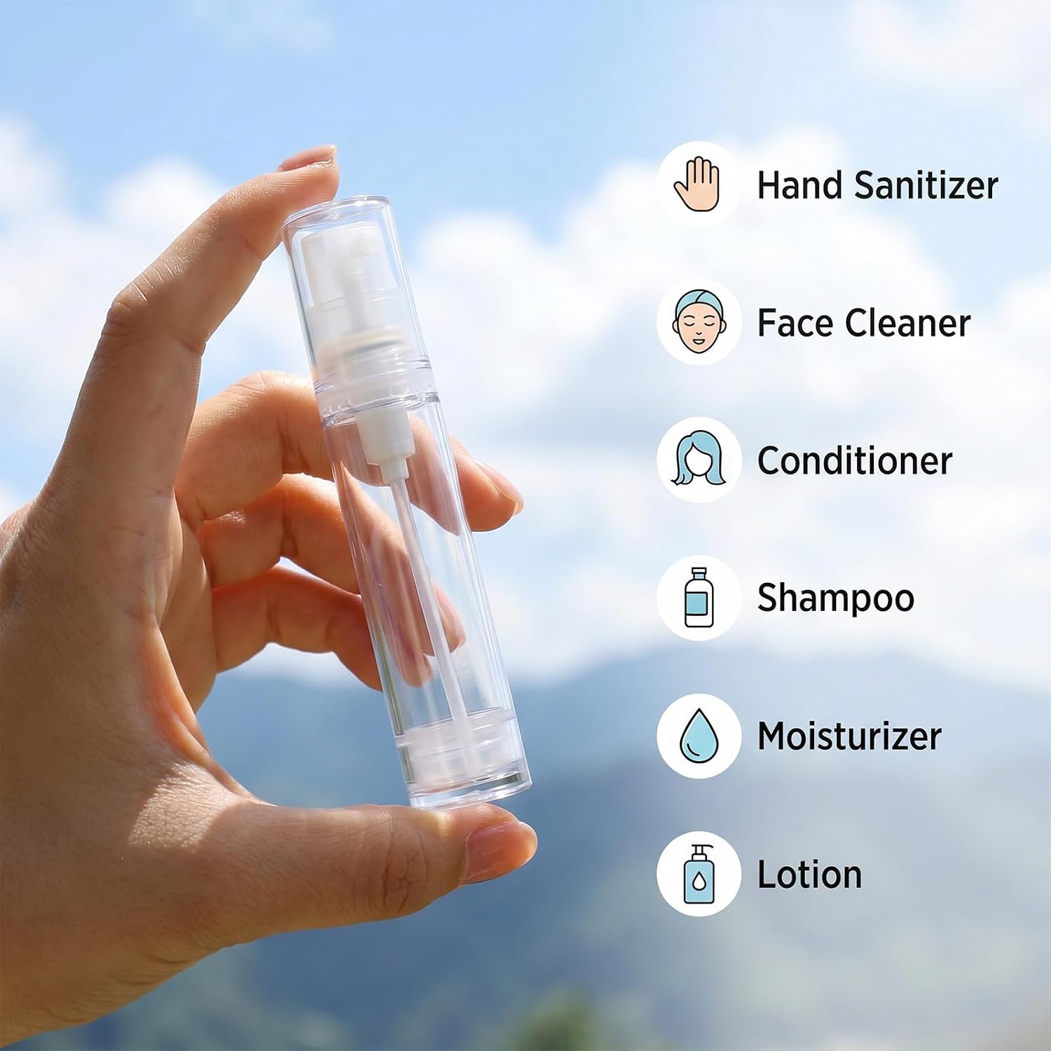 6 Pcs Airless Travel Pump Bottle Vacuum Lotion Bottles Plastic Empty Refillable Lotion Travel Container 5ml 10ml 15ml Clear Foundation Containers for Skincare Leakproof DIY Cosmetic Shampoo Toiletries