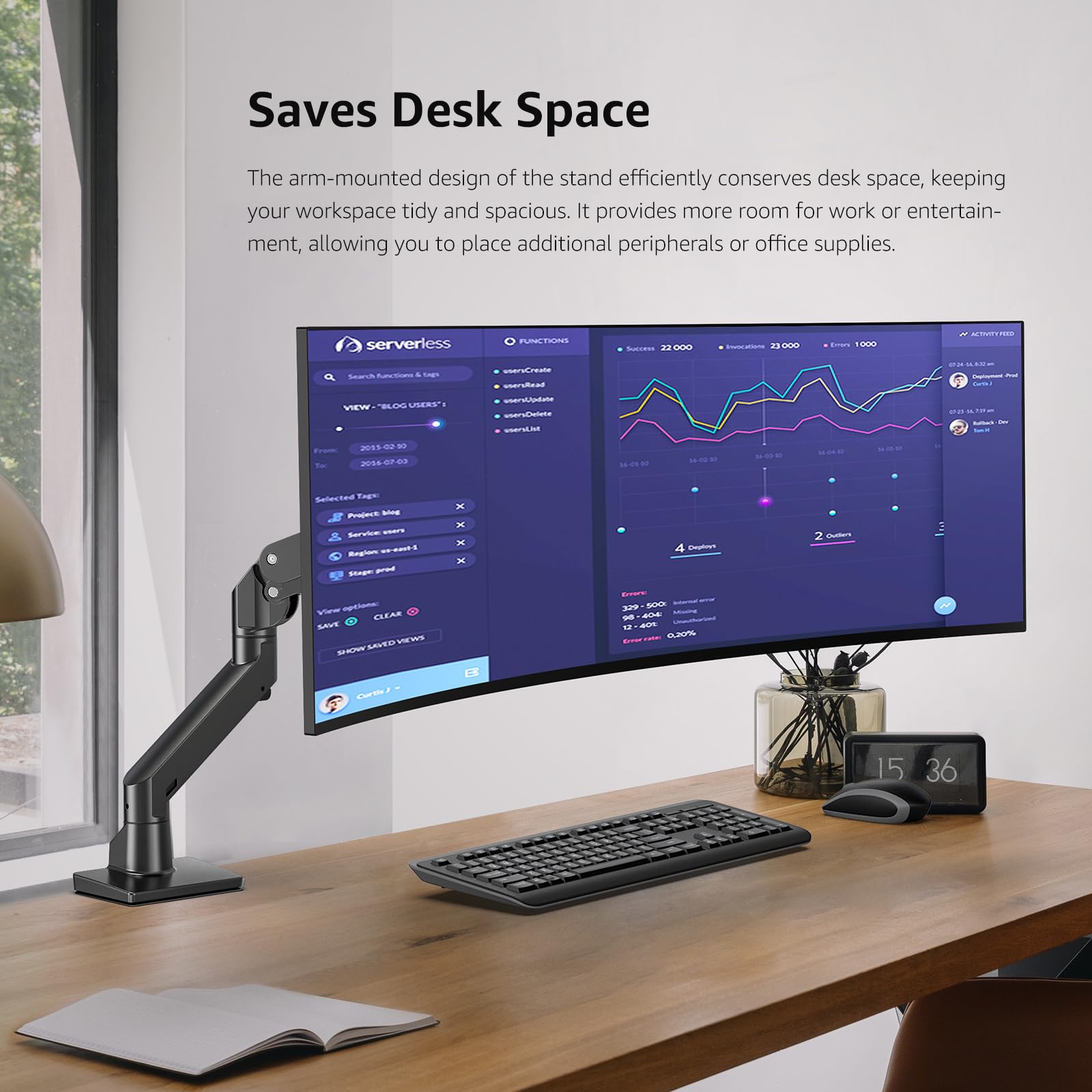 Braccio per monitor piatto, ultrawide, Cruved da 34-49 pollici e nuovo schermo da 57 pollici, capacità di peso fino a 20 kg, nero