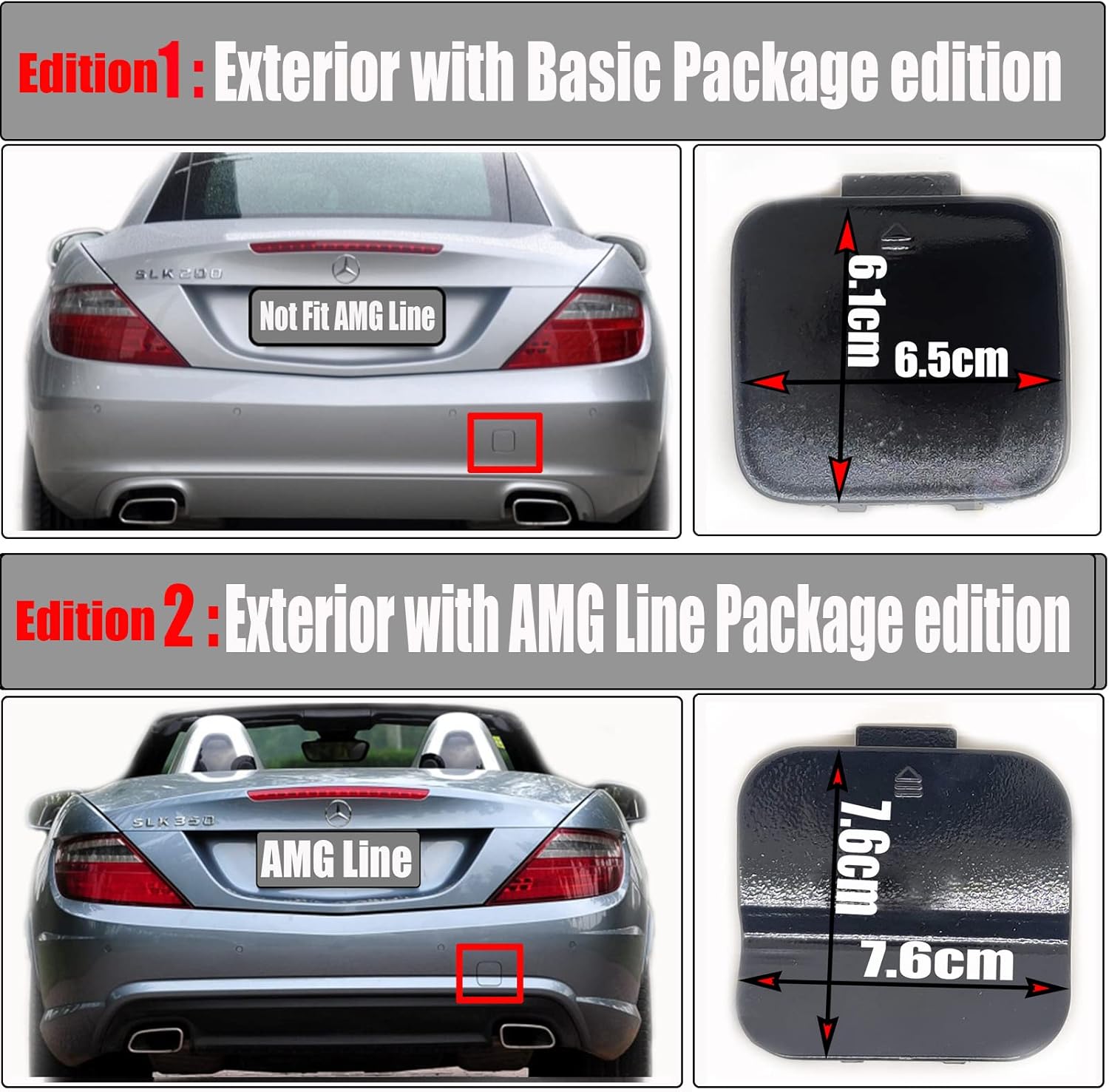 Rear Tow Cover for 12-15 Mercedes Benz SLK SLC W172 R172 AMG Line Fit 180 200 250 300 350 43 55 2012 2013 2014 2015 Bumper Towing Hook Eye Cap 1728852923