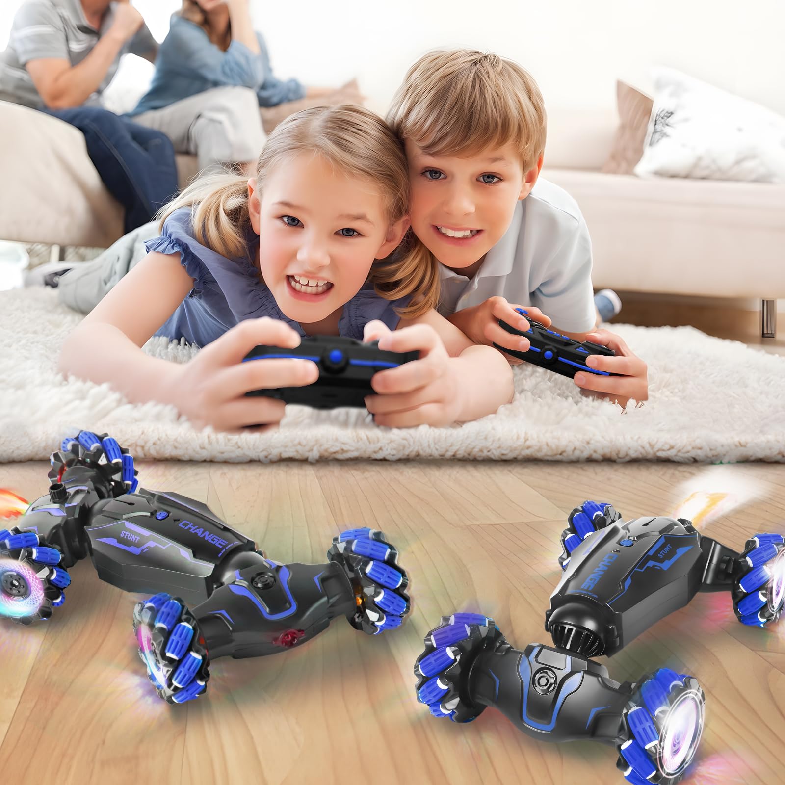 FEIMUOSI Macchina Telecomandata Auto Rc Cars: Stunt Car Toys Gesture Sensing Rc Car Ricaricabile, Transform 360° Rotating Hand Controlled Car con Spray, Regali di compleanno per bambini ragazzi