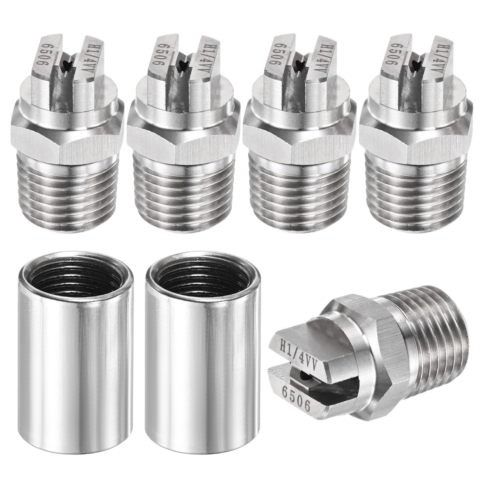 TIXIPEM 1/4" BSP Male 65 Degree Flat Fan Spray Tip [7PCS] - High Pressure Washer Spray Nozzle with 1/4" BSP Female Pipe Fitting Used for Water Guns - [Stainless Steel-1.6MM]