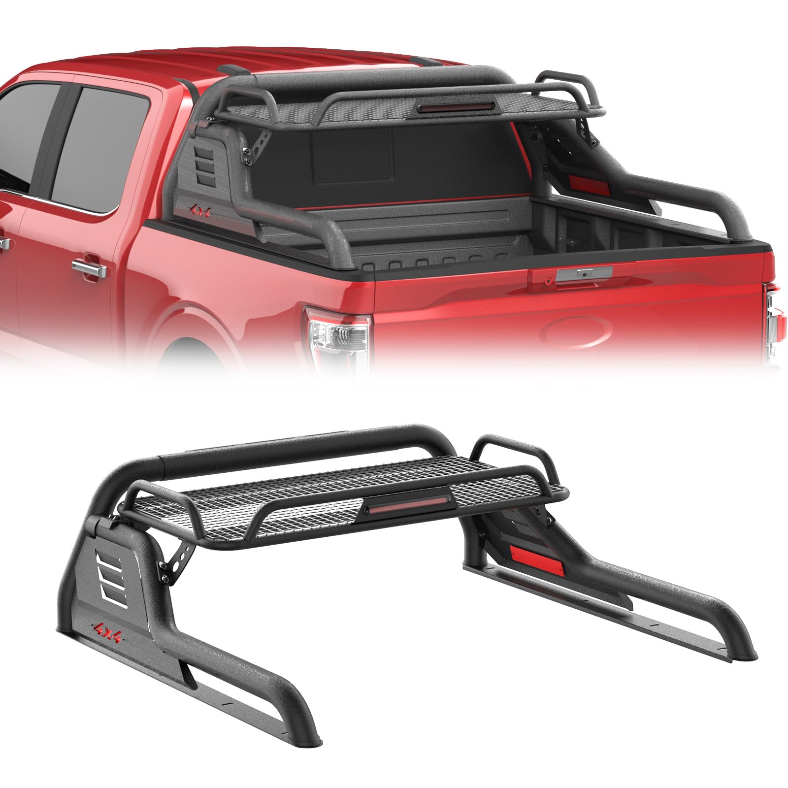 Adjustable Truck Bed Roll Bar with Luggage Rack for Mid Size & Full Size Truck, Truck Bed Storage Extension Roll Cage for Silverado & Sierra 1500 / Ram 1500, for Ford Ranger F-150, for Tacoma Tundra