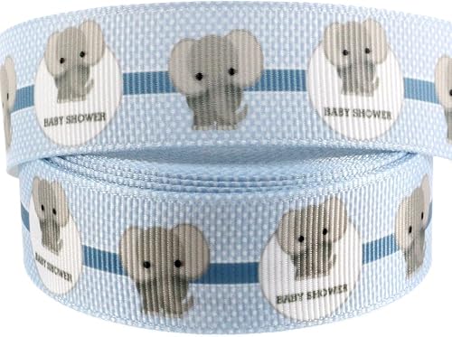 Cinta de elefante azul de 78 pulgadas x 30 pies, cinta de poliéster grogrén, baby shower, boda, estampado animal