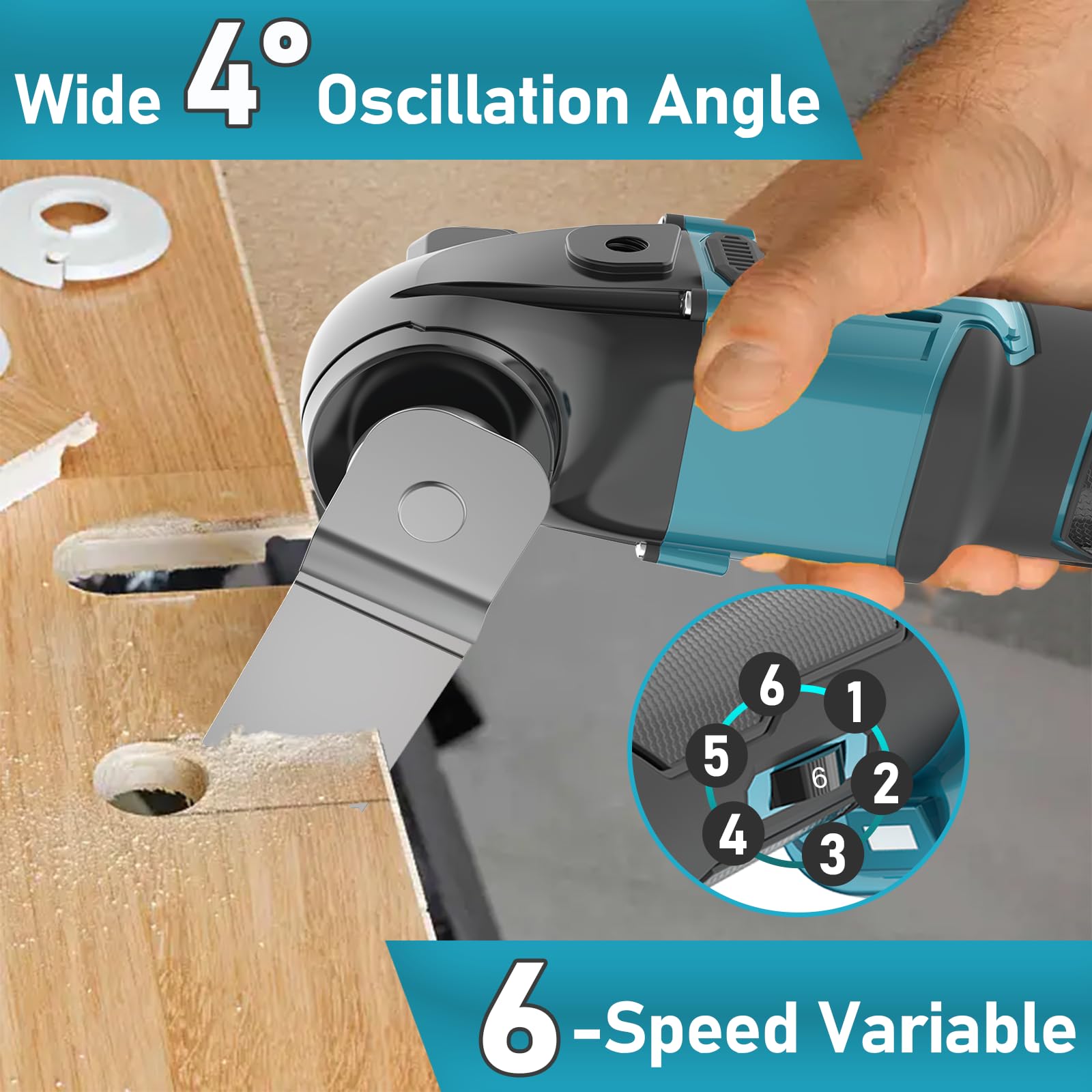 Herramienta multifunción a batería, herramienta oscilante a batería con ángulo de oscilación de 4° y 6 velocidades a 20000 rpm, sin escobillas, para eliminar, raspar y cortar (2 baterías de 1500mAh)