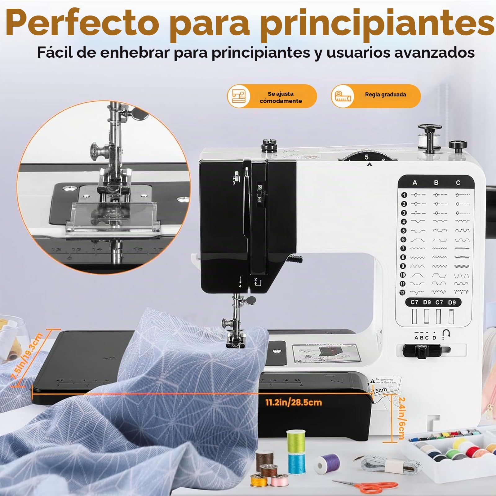 Máquina de coser, 738 máquina de coser doméstica de doble hilo de 220 V con placa de extensión, kit de 42 piezas de agujas e hilos, juego de 25 piezas para patchwork, soporte