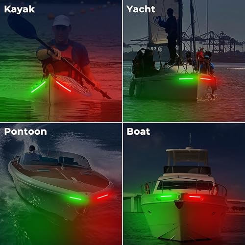 Miniatura 6 de Luces de navegación de barco con lazo rojo y verde, IP67 impermeable LED compatible con kayak, pontón, barco Jon - pesca nocturna