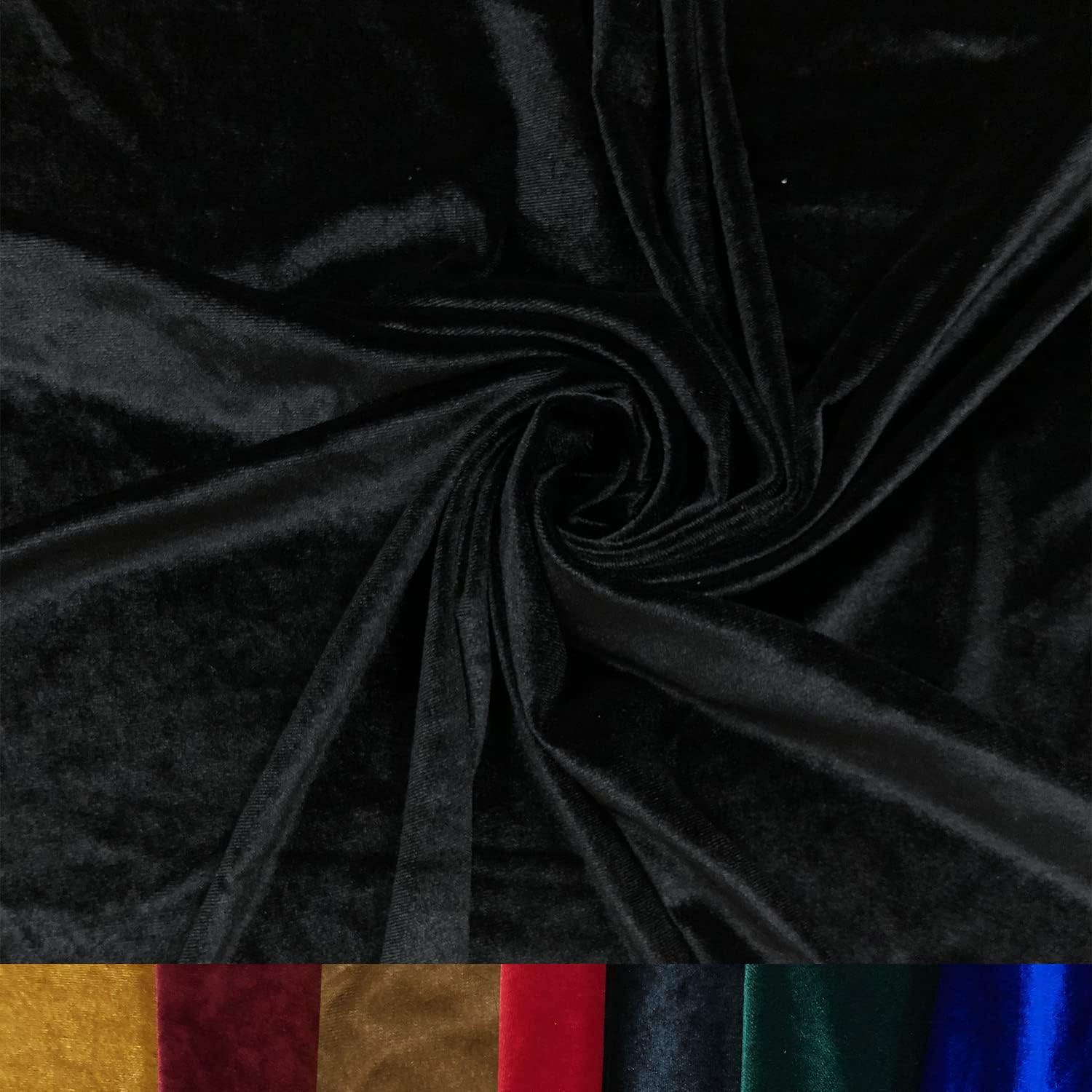 HOTGODEN Stretch Velvet Fabric by The Yard: Black 63" Wide 2 Yards 95% Polyester 5% Spandex Velvet Fabric for DIY Sewing, Upholstery, Apparel, Costume, Craft