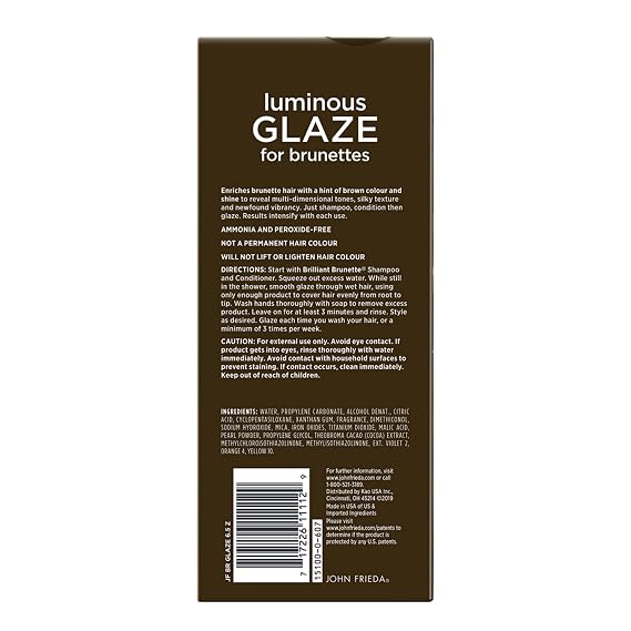 John Frieda Brilliant Brunette Luminous Glaze, Colour Enhancing Glaze, Designed to Fill Damaged Areas for Smooth, Glossy Brown Color, Brilliant Brunette Base, 6.5 Fl.Oz