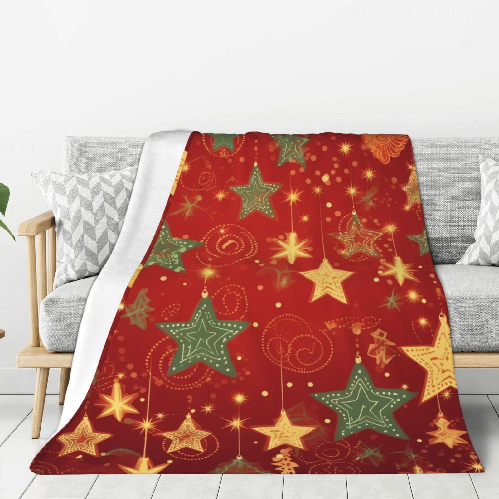 Christmas Star Throw Blanket Plush Flannel Fleece Blanket, Soft Lightweight Cozy Blankets 60"X50" for Bed Couch Sofa Travel