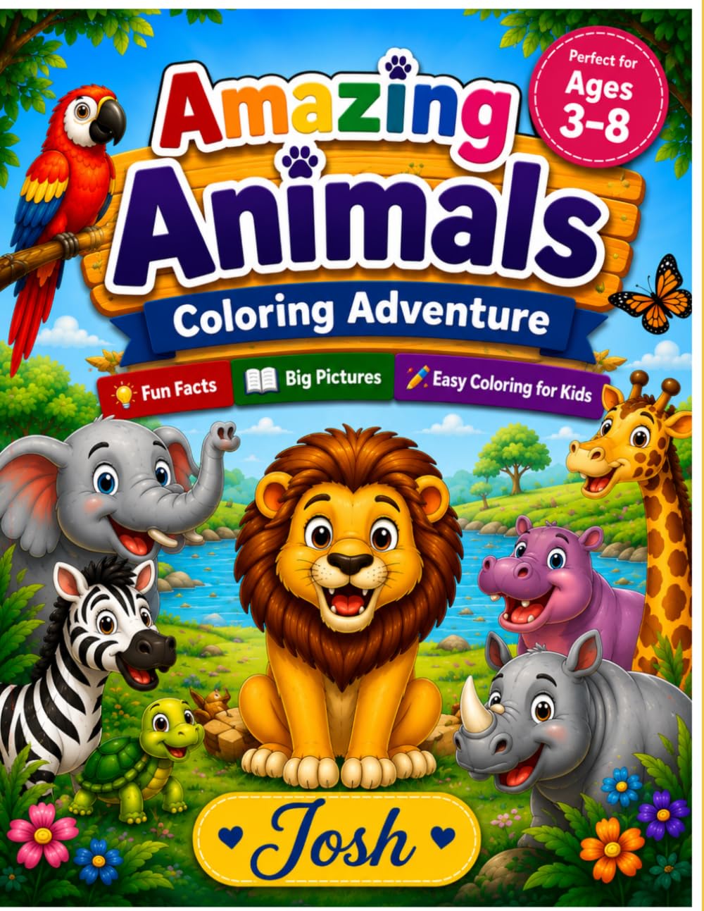Amazing Animals Coloring Adventure: Fun Facts, Big Pictures & Easy Coloring for Kids Ages 3–8