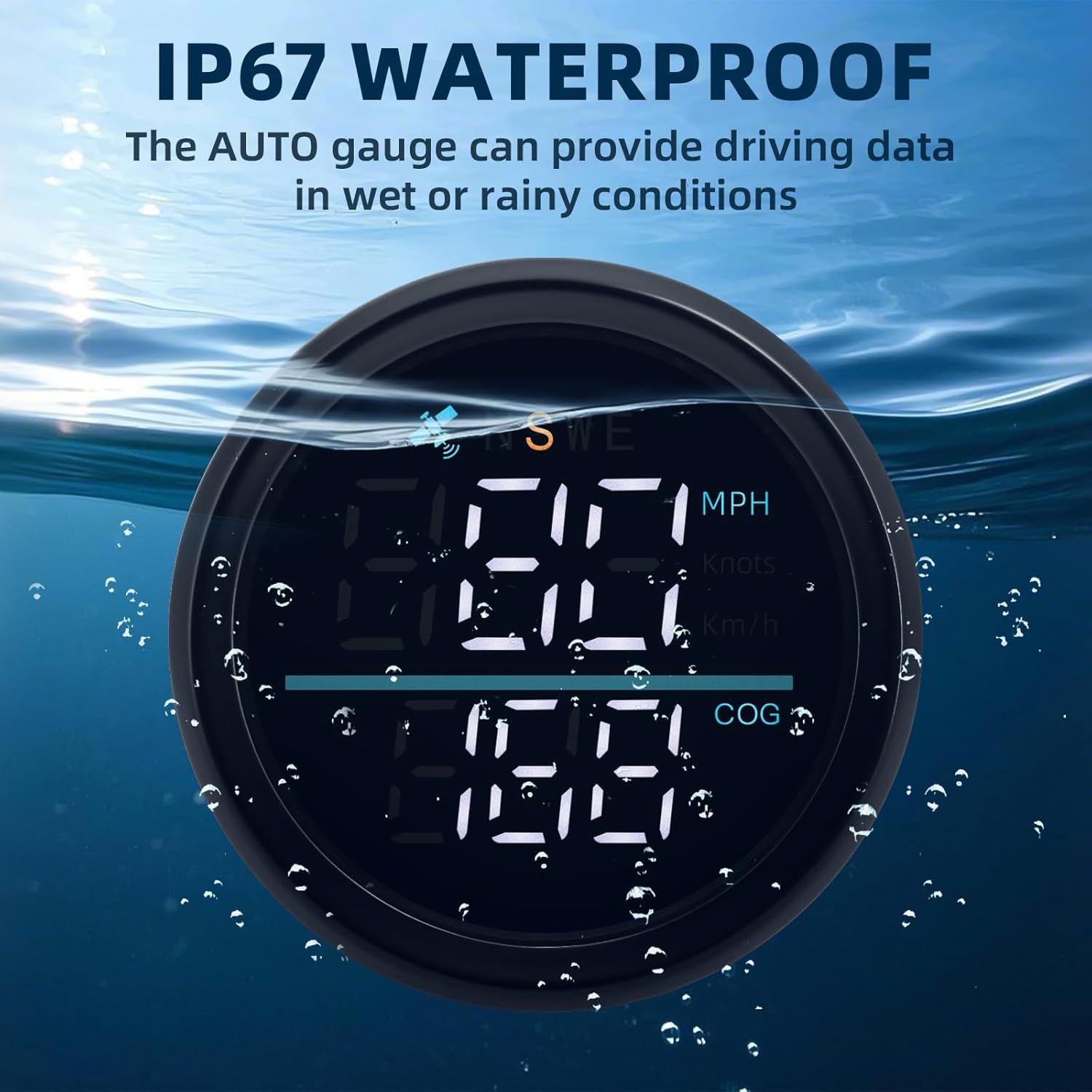 MH GPS Speedometer MPH KMH Knots with Antenna White Light NSWE Digital GPS Speed 52mm 2-1/6" AUTO Gauge for Universal Car Boat 12V/24V