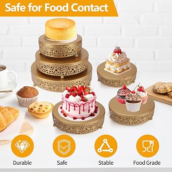 3 PCS Cake Stand, Metal Dessert Round Table Display Stands Set-8/10/12 Inch, Gold Cake Display Serving Tower for Birthday Party Baby Shower Engagement Wedding Anniversary (Gold)