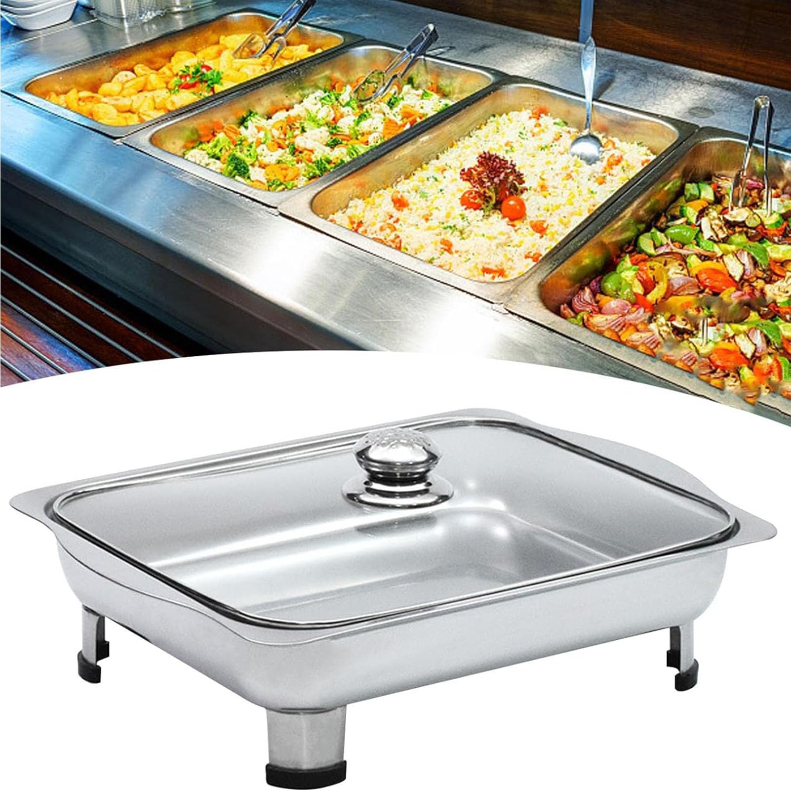Set Professionale per Chafing Dish, scaldavivande per Buffet in Acciaio Inox, per Buffet albergo Hotel Mensa supermercato Ristorante,B,35 * 27 * 5.2cm