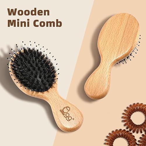 Miniatura 2 de BLACK EGG Cepillo de pelo Mini cepillo de cerdas de jabalí para cabello grueso, rizado, fino, largo, corto, húmedo o seco, desenreda, masaje para