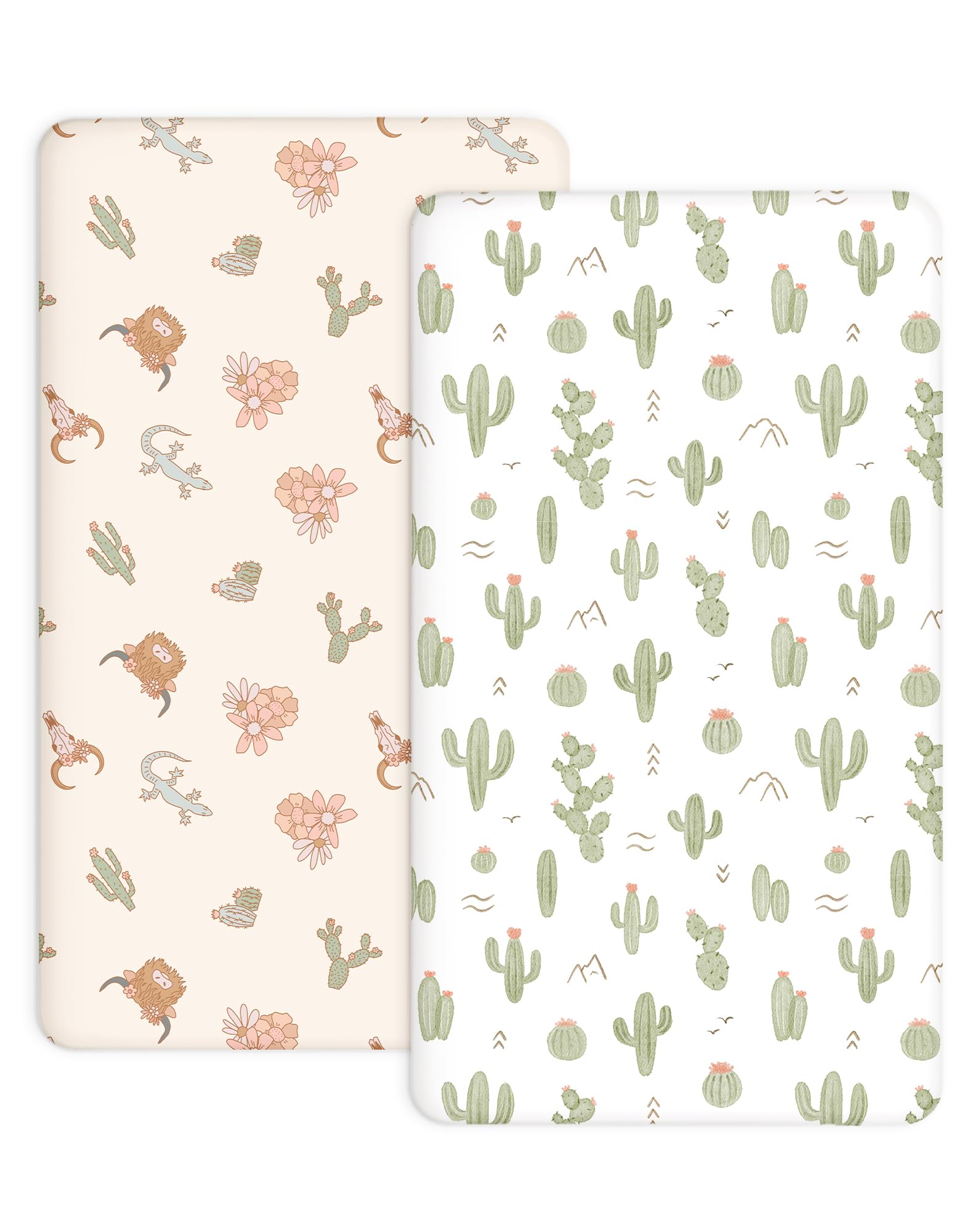 Bedside Bassinet Sheets 2 Pack, 33" x 20" Fitted Sheets, Cactus Cozy