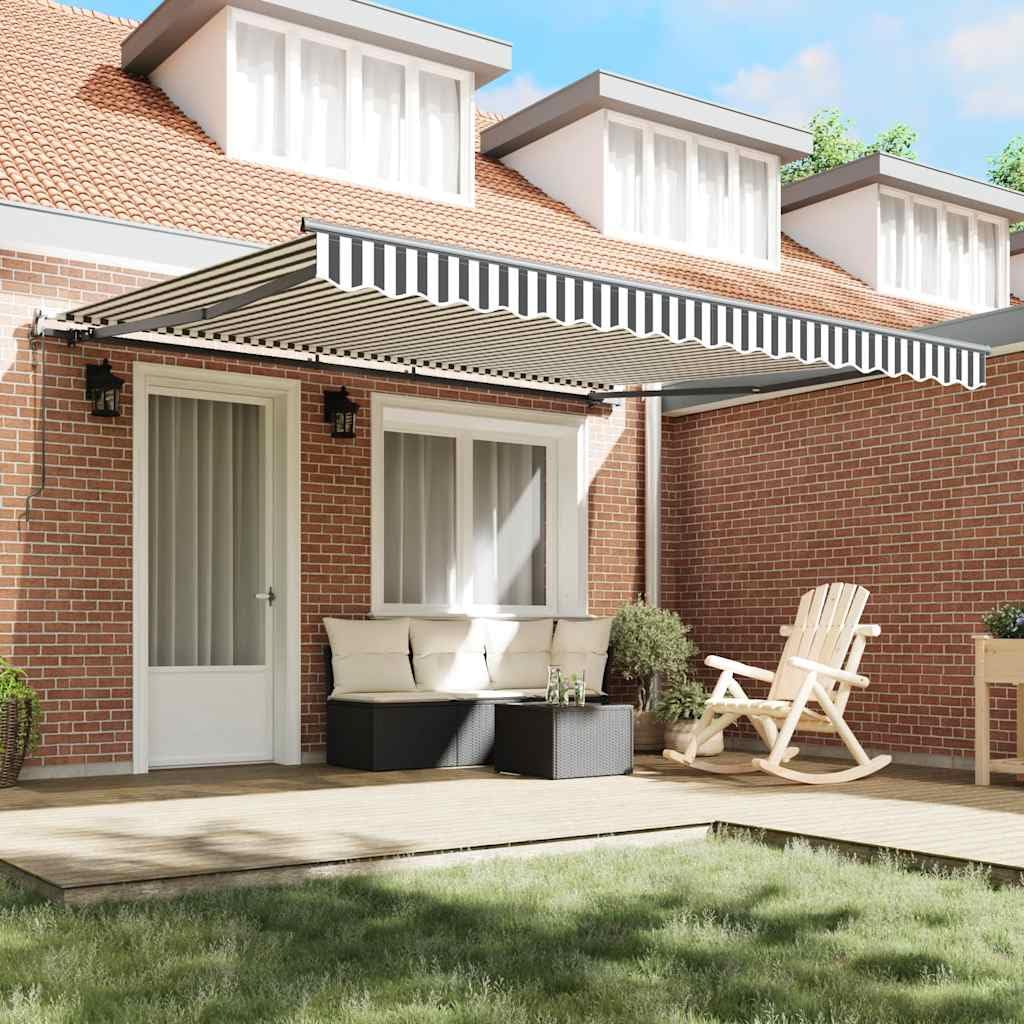 Toldo automático de 400 x 300 cm, con brazo articulado, antracita y blanco, protección solar para terraza y balcón, marco de aluminio estable con manivela y mando a distancia para jardín