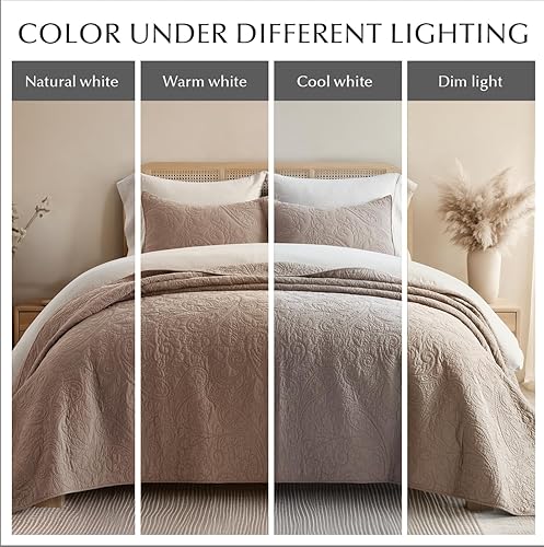 Miniatura 7 de EVERGRACE Juego de Edredón de Paisley 100% Algodón, Juego de 3 Piezas Tamaño Queen – Colcha Ligera Prelavada con 2 Fundas, Cubrecama Matelasse Suave