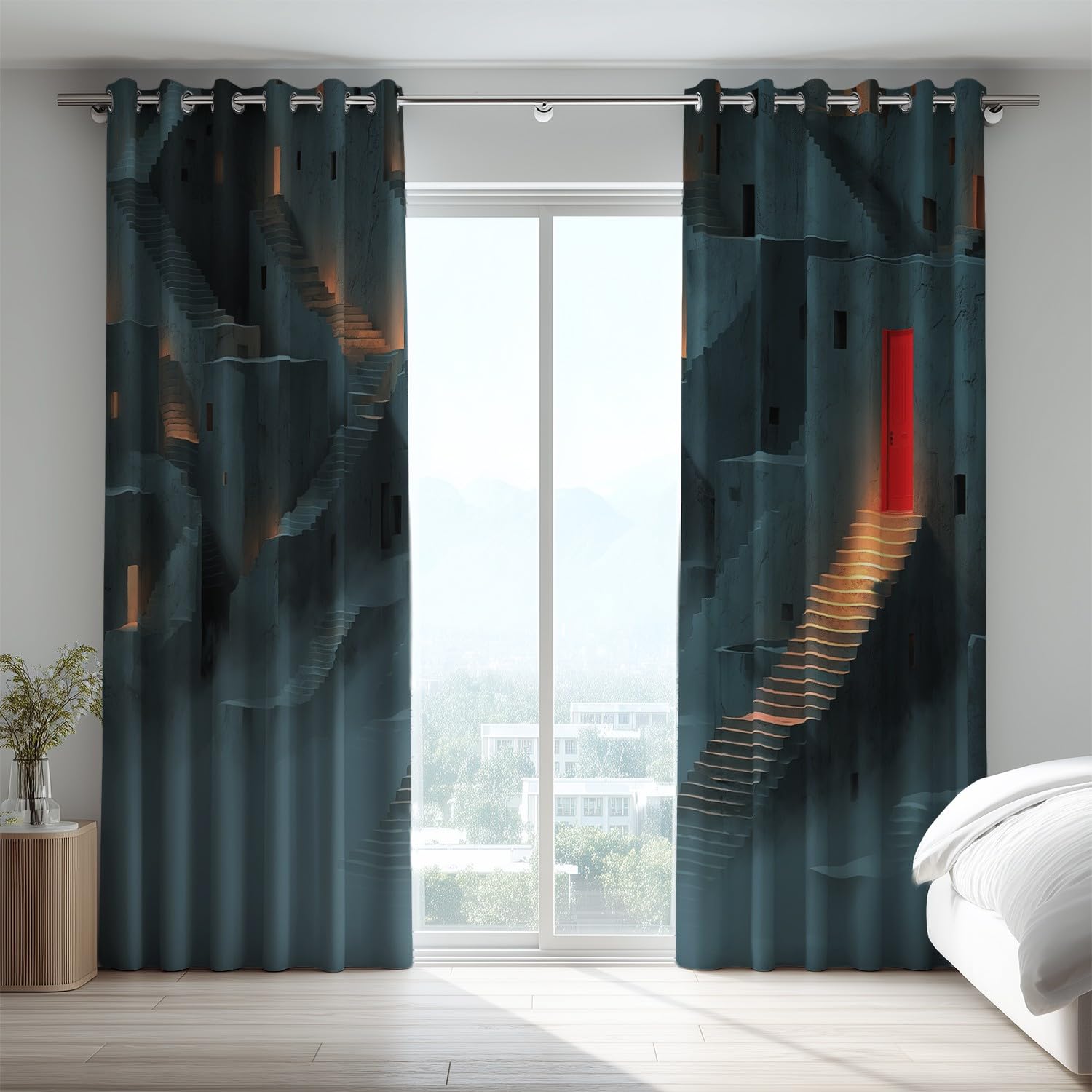 Generisch Thermovorhang Grau Vorhang Mit Metall-Ösen 2-teiliges Set 175 x 140 cm (H x B) Dekorative Vorhang Mit Persönlichkeit Ruhig Lampe Muster Für Hochwertiges Wohnzimmerambiente