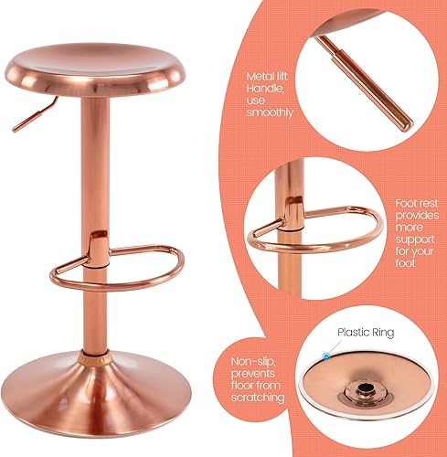 Miniatura 6 de Brage Living Juego de 2 taburetes de bar ajustables, taburetes de bar giratorios redondos de metal, sillas de bar de altura de mostrador sin espalda
