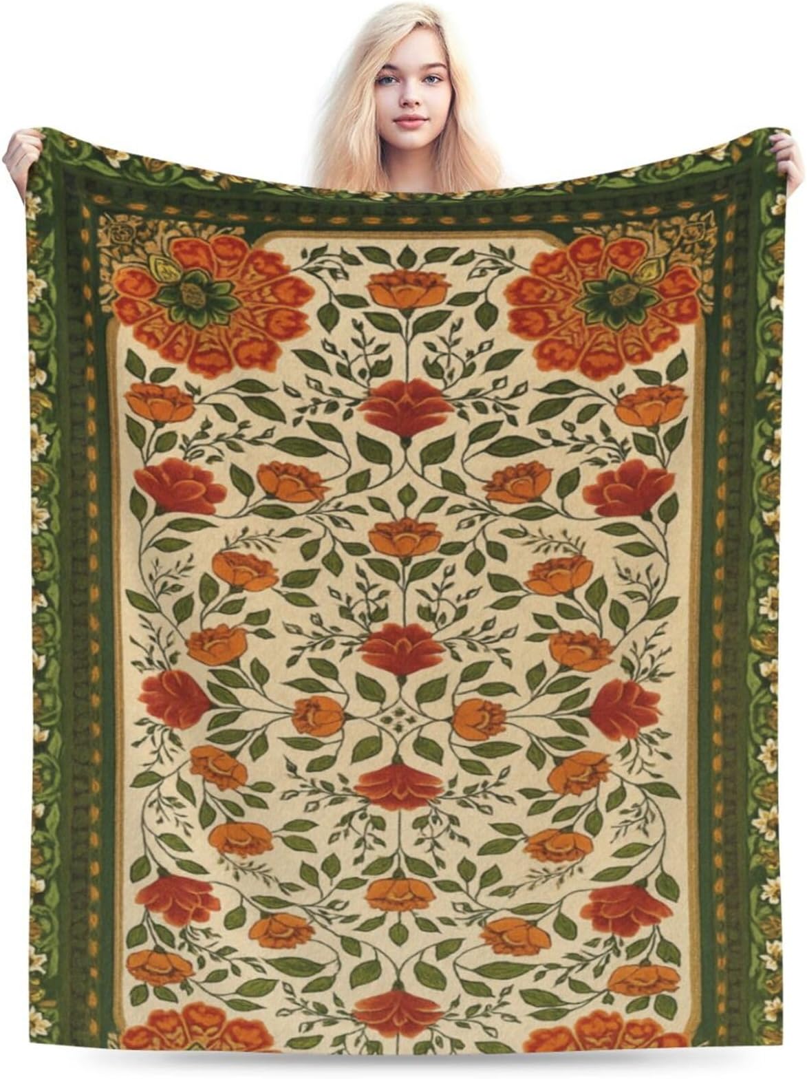 Floral Throw Blanket Soft Lightweight Warm Fluffy All Season Flannel Blankets for Bed Living Room Home Decor 50"X40"