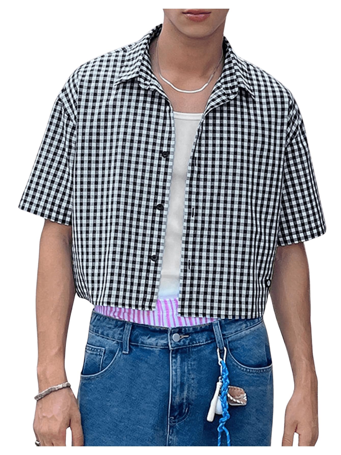 Amazon.com: VIPWOLF Men's Plaid Shirts Gingham Short Sleeve