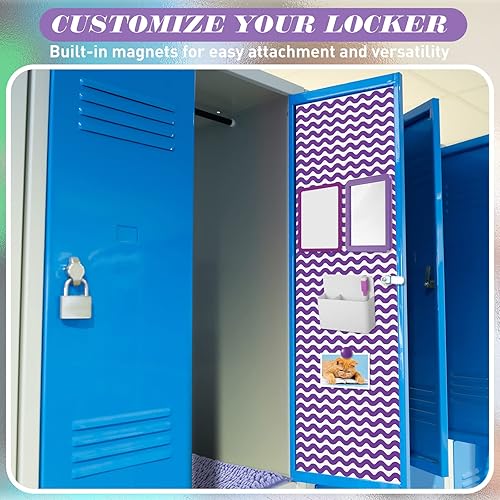 Miniatura 5 de Timgle Juego de casilleros magnéticos de 8 piezas, incluye papel tapiz magnético, espejo de casillero, organizador de alfombras, pizarra blanca,
