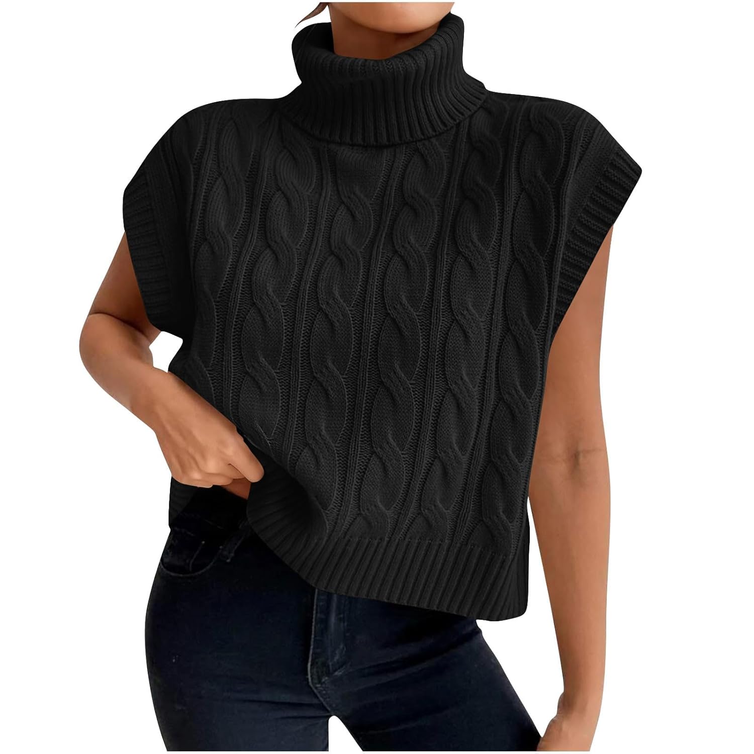 Sweater Vest for Women Turtleneck Sleeveless Fall Solid Color Casual Pullover Tank Tops Lightweight Loose Clothes