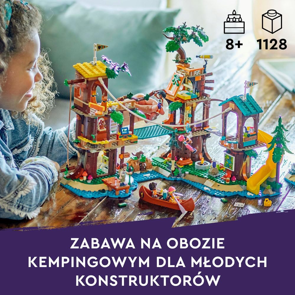LEGO Friends Domek na drzewie na obozie kempingowym, zabawki do budowania dla dziewczynek i chłopców 8+, zabawka dla dziecka, 5 minilaleczek i 5 figurek zwierząt, pomysł na prezent dla 8-latki, 42631
