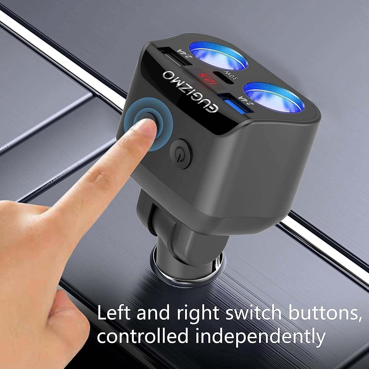 EUGIZMO Adaptador de cargador de coche doble, 200 W, adaptador de encendedor de cigarrillos doble, divisor de enchufe para encendedor de cigarrillos, cargador USB, 12 V, divisor de enchufe para